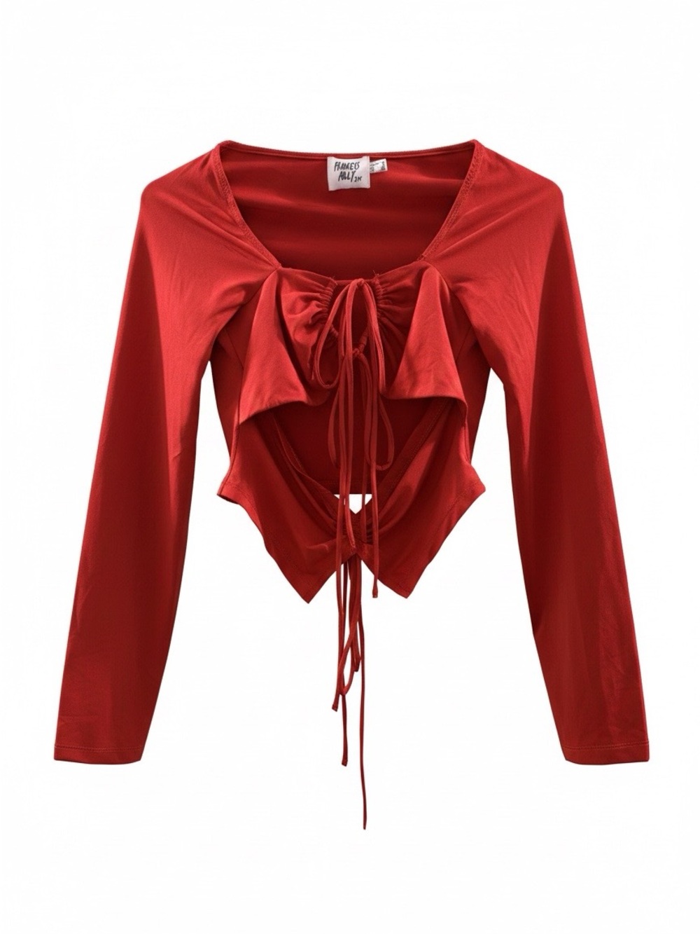 Princess Polly Red Tie-Front Long Sleeve Crop Top - Size 4 GUC
